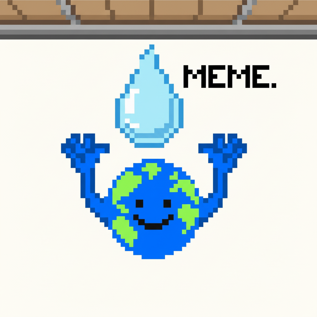 MEME. Mascot, mid-air, hands outstretched, catching a comically oversized drop of sweat falling from the gym ceiling.