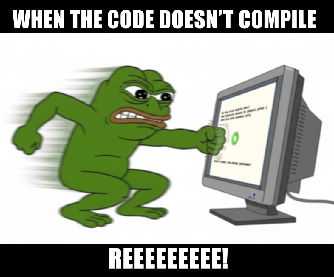 make a meme of the pepe hitting the computer