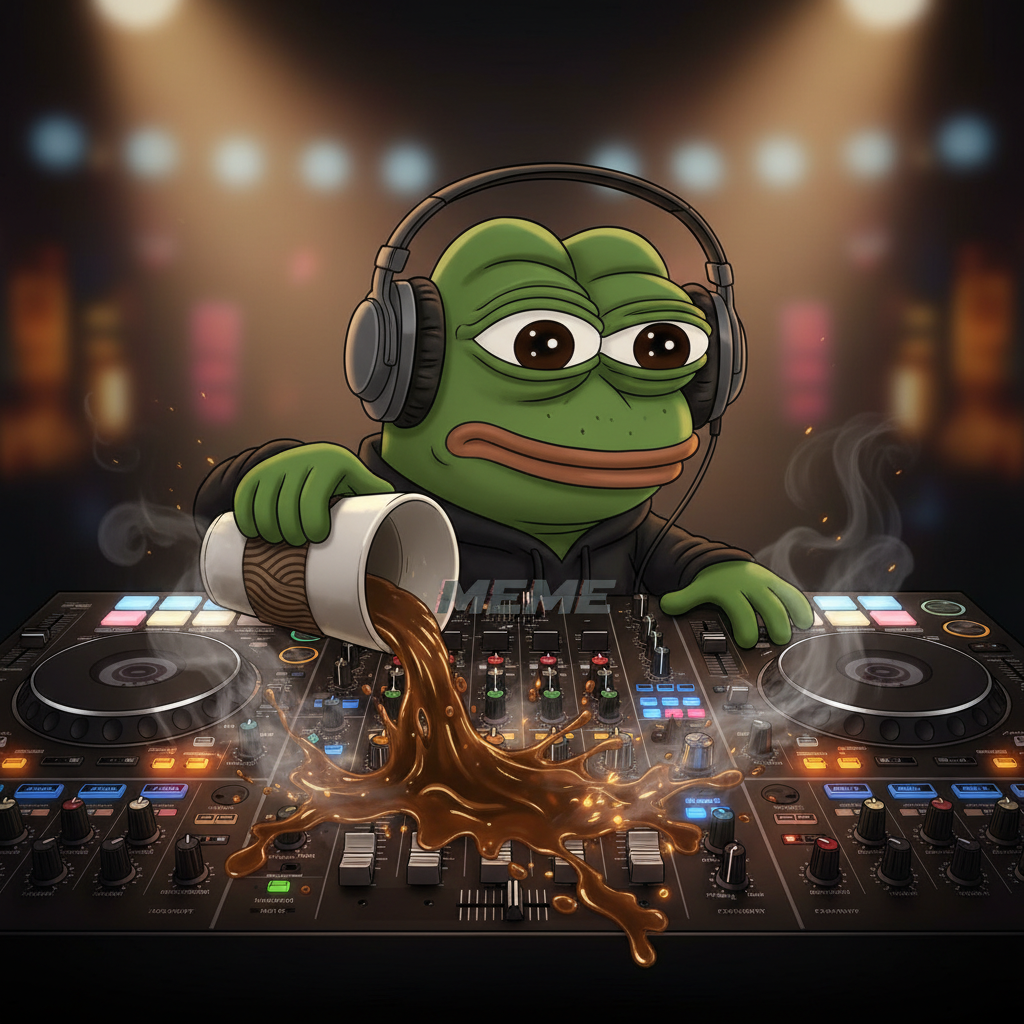 MEME. Mid-sentence, spilling a giant coffee over a complicated DJ mixing board during a live set.