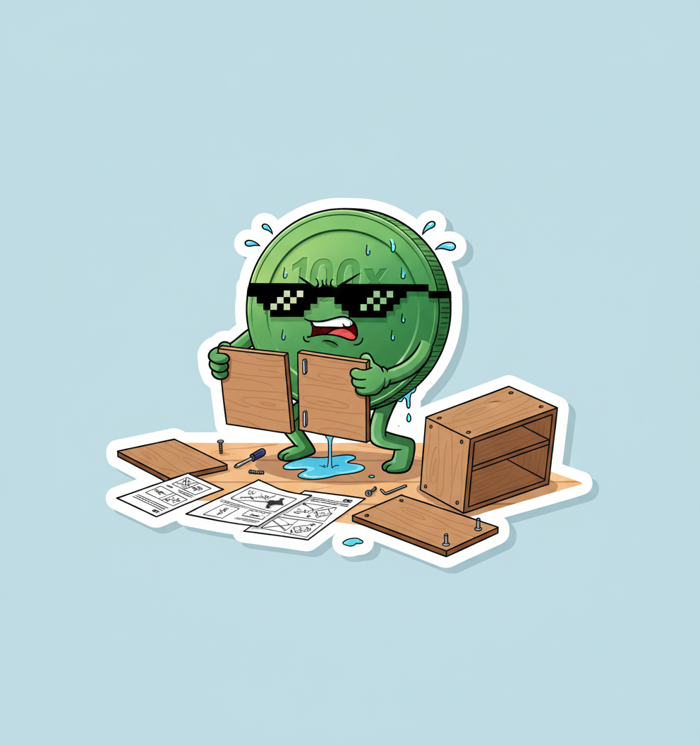 Sweating profusely while struggling to assemble flat-pack furniture.